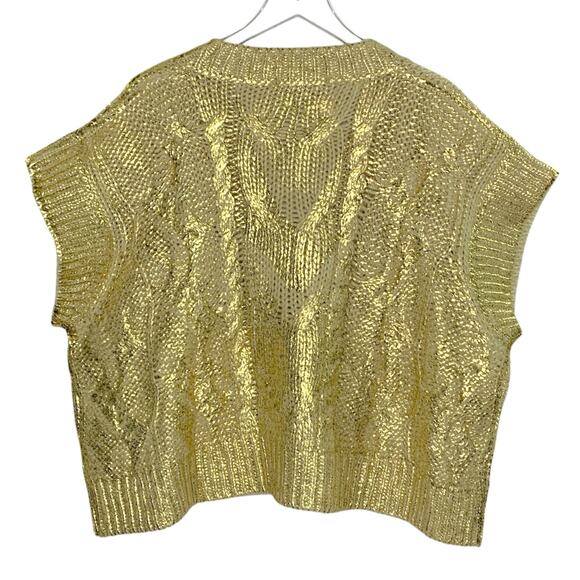 Beatrice.b S Womens Laminated Gold Waistcoat Sweater Jumper Metallic - Picture 3 of 11